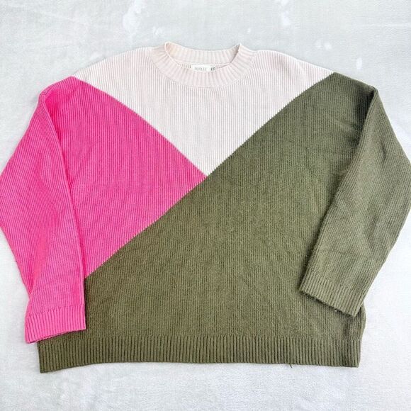 Roole Sweater Women’s XXL Pink Green Oversized Color Block Viscose Boxy - Picture 2 of 9